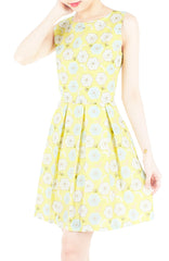 Charming Cherry Blossoms Flare Dress - Yellow