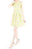 Charming Cherry Blossoms Flare Dress - Yellow