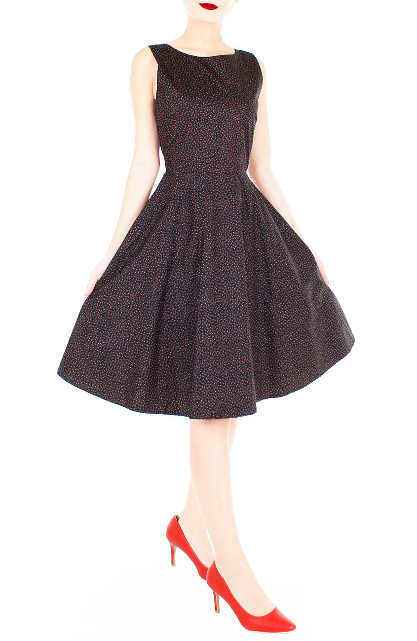 Charming Clematis Flare Midi Dress - Noir & Ruby