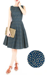 Charming Clematis Flare Midi Dress - Prussian Blue