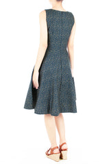Charming Clematis Flare Midi Dress - Prussian Blue