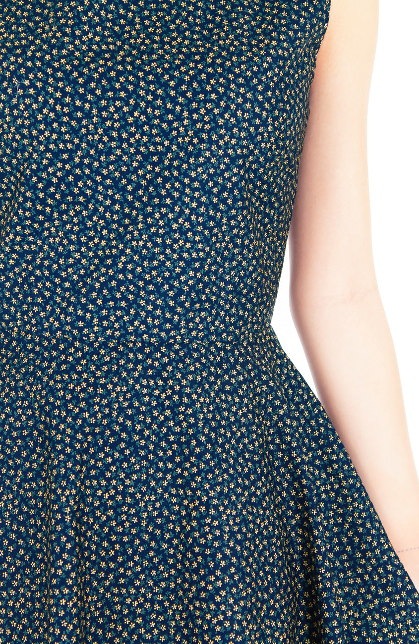 Charming Clematis Flare Midi Dress - Prussian Blue