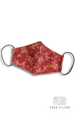 Chinoiserie Sakura Pure Cotton Face Mask - Mahogany Red