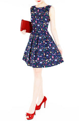 Christmas Whimsy in Wonderland Flare Dress - Midnight Blue