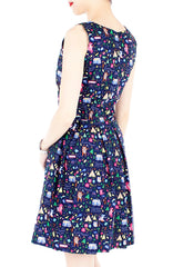 Christmas Whimsy in Wonderland Flare Dress - Midnight Blue