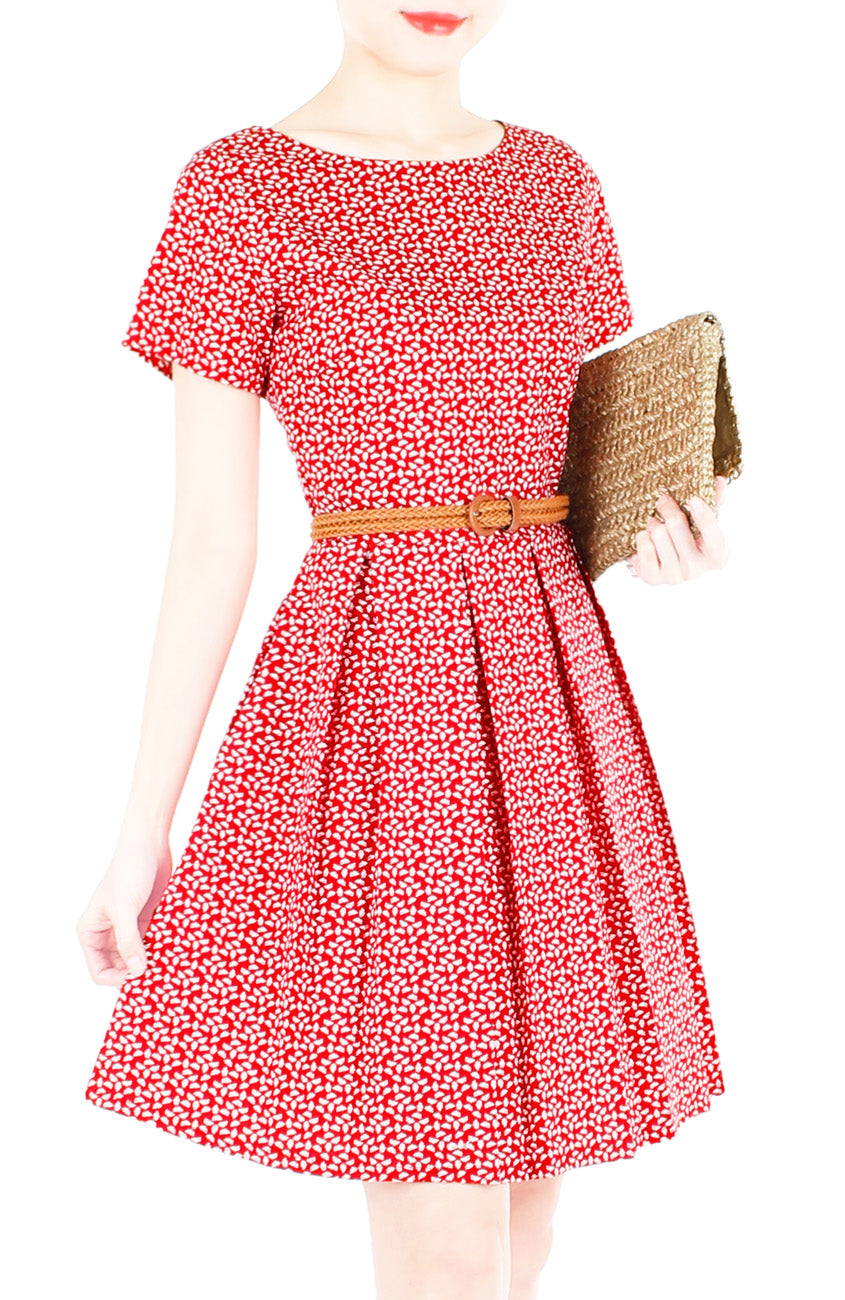 Red Poinsettia Flare Dress with Short Sleeves