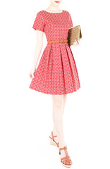 Red Poinsettia Flare Dress with Short Sleeves