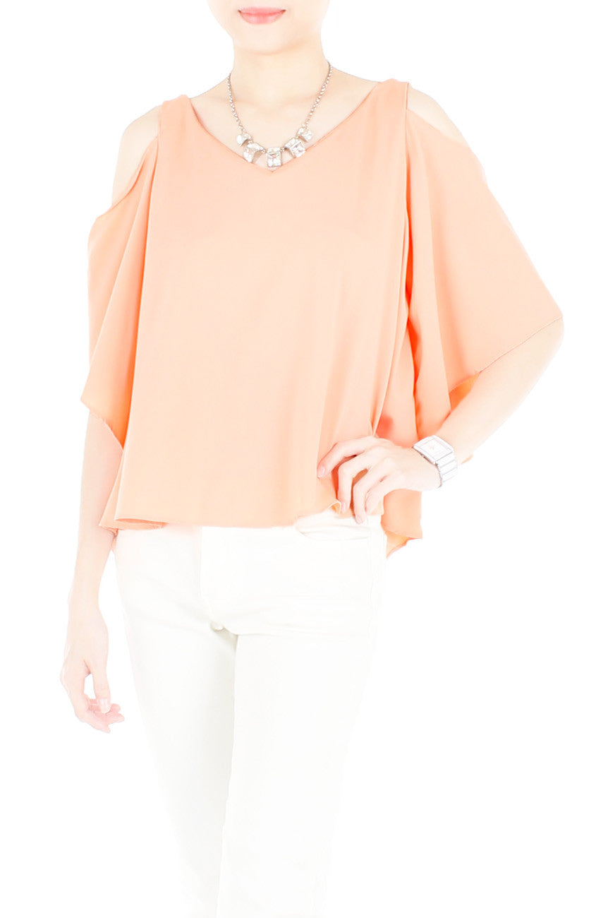 Class to Café Cropped Cold Shoulder Top - Pastel Peach
