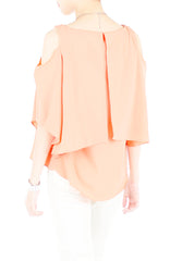 Class to Café Cropped Cold Shoulder Top - Pastel Peach