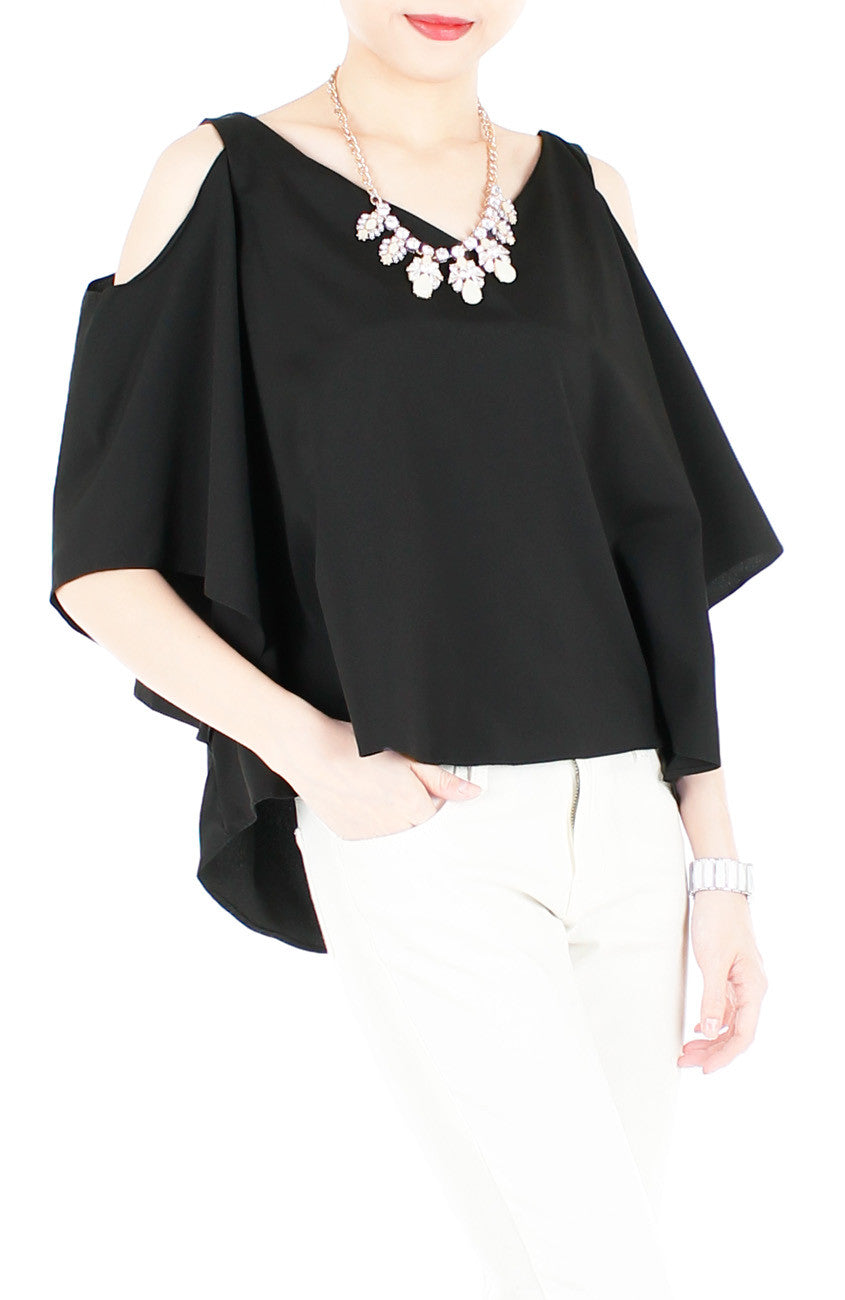 Class to Café Cropped Cold Shoulder Top - Black