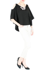 Class to Café Cropped Cold Shoulder Top - Black