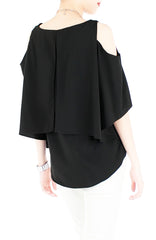 Class to Café Cropped Cold Shoulder Top - Black