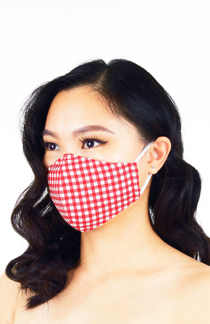 Classic Checkered Beauty Pure Cotton Face Mask - Ruby Red