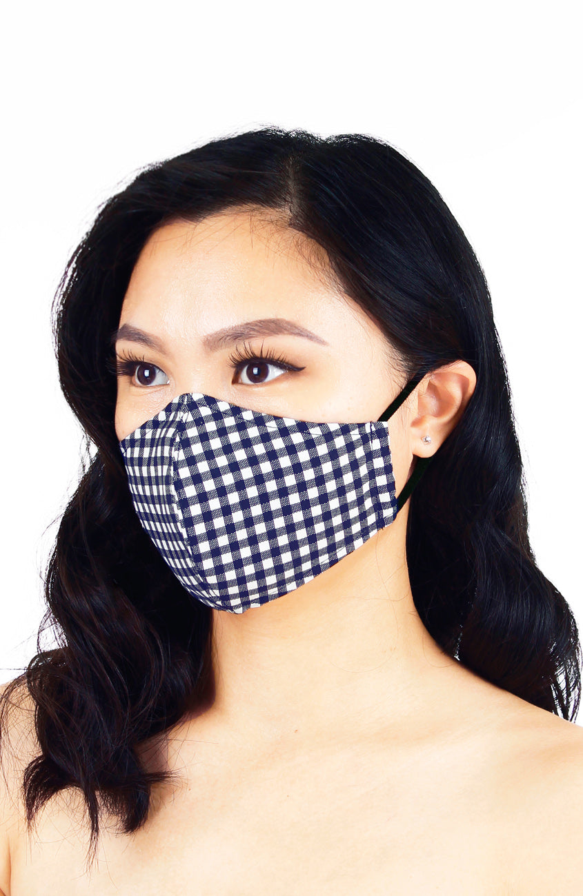 Classic Checkered Pure Cotton Face Mask - Navy