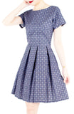 Colonial Spanish Tile Print Flare Dress with Short Sleeves