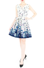 Dancing Fleur & Vines Wrap Dress with Belt - Blue