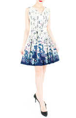 Dancing Fleur & Vines Wrap Dress with Belt - Blue