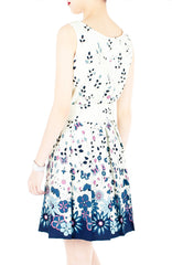 Dancing Fleur & Vines Wrap Dress with Belt - Blue
