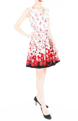 Dancing Fleur & Vines Wrap Dress with Belt - White