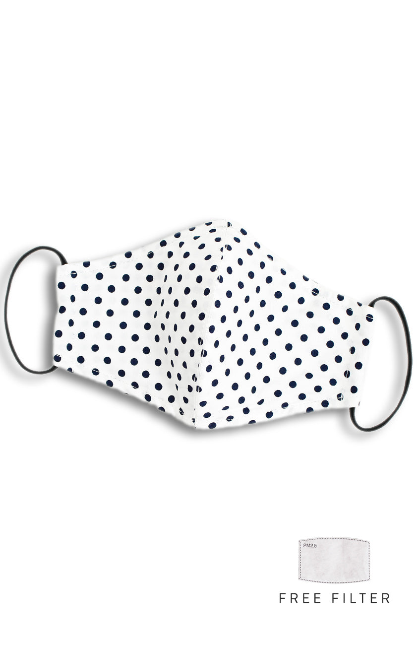 Darling Dots Pure Cotton Face Mask - White & Navy