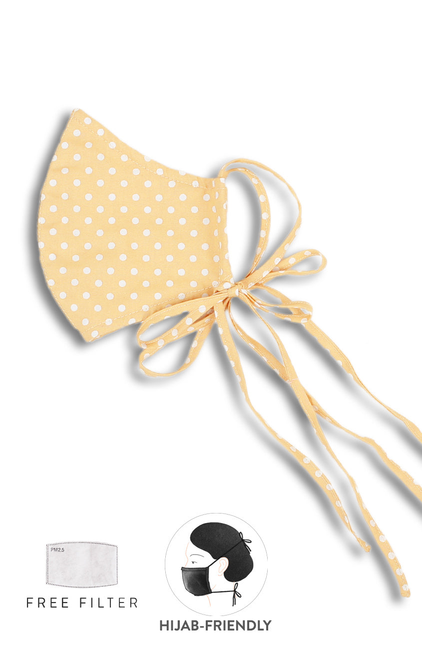 Darling Dots Pure Cotton Face Mask with Head Ties - French Khaki