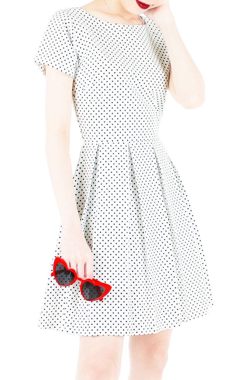 Darling Dots Flare Dress with Short Sleeves - White
