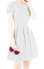 Darling Dots Flare Dress with Short Sleeves - White