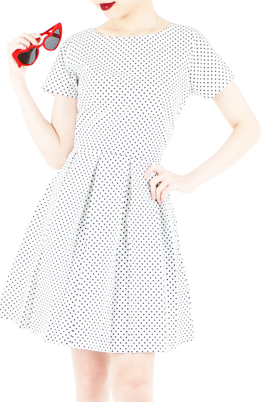 Darling Dots Flare Dress with Short Sleeves - White