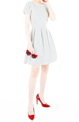 Darling Dots Flare Dress with Short Sleeves - White