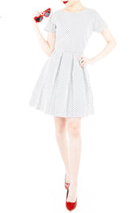 Darling Dots Flare Dress with Short Sleeves - White