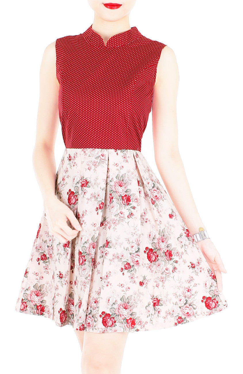 Delicate Rose Artisan Cheongsam Dress - Red