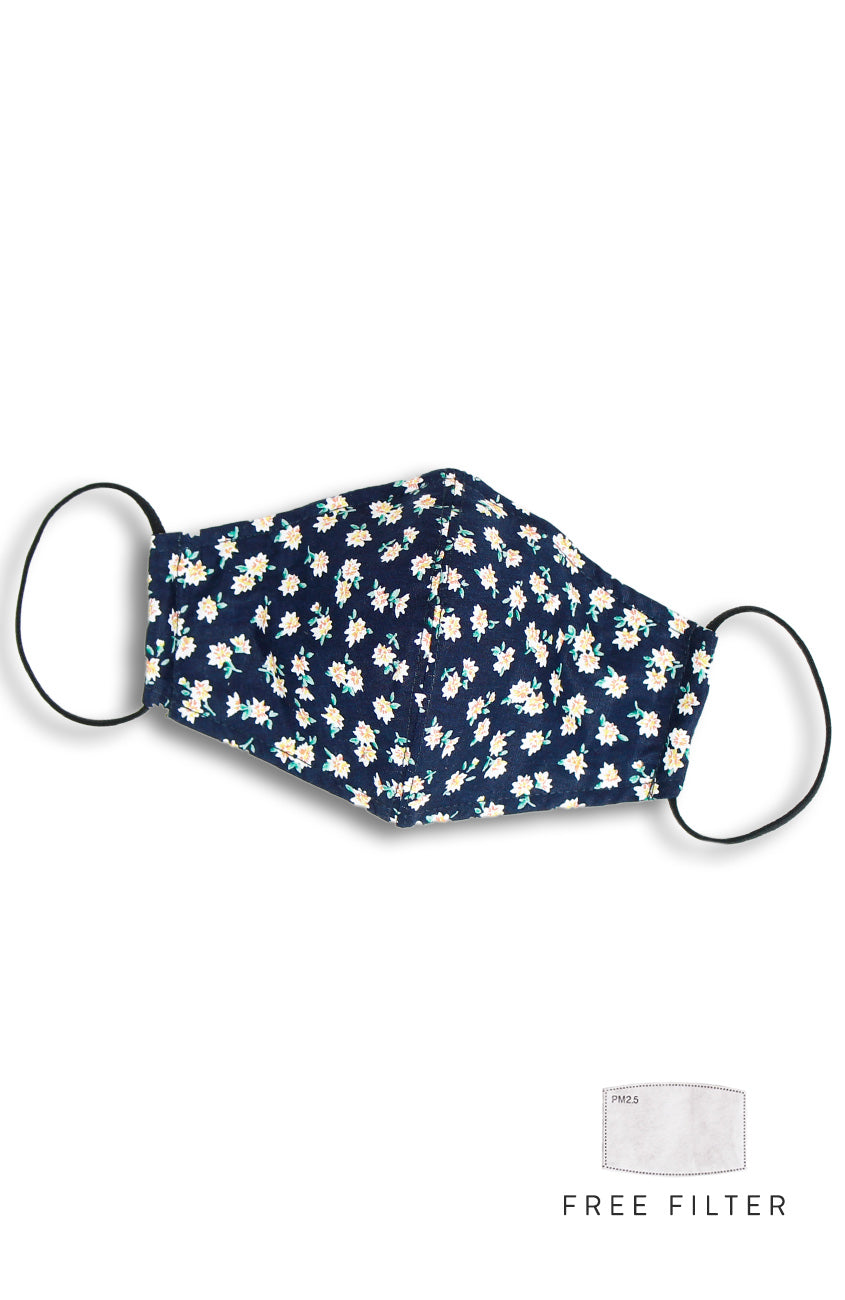 Delightfully Daisies Pure Cotton Face Mask - Navy