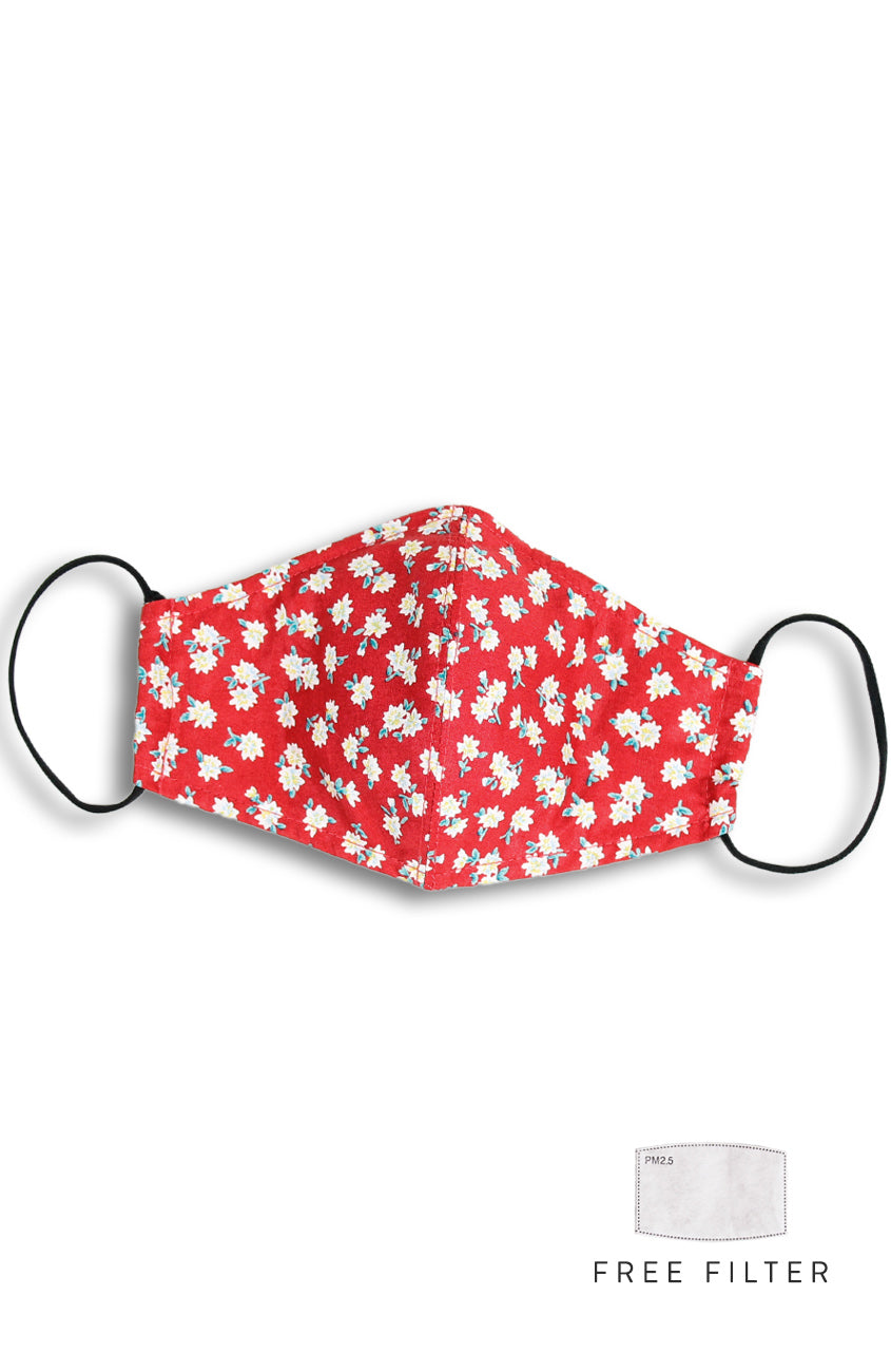 Delightfully Daisies Pure Cotton Face Mask - Scarlet Red