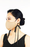 ENCHANTING Pure Cotton Face Mask with Matte Satin Ribbons - Latte