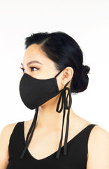 ENCHANTING Pure Cotton Face Mask with Matte Satin Ribbons - Noir Black