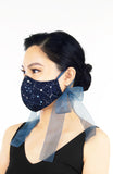ENCHANTING Pure Cotton Face Mask with Organza Ribbons - Moonlight Galaxy