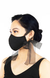 ENCHANTING Pure Cotton Face Mask with Organza Ribbons - Noir Black