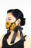 ENCHANTING Pure Cotton Face Mask with Satin Ribbons - Golden Palms