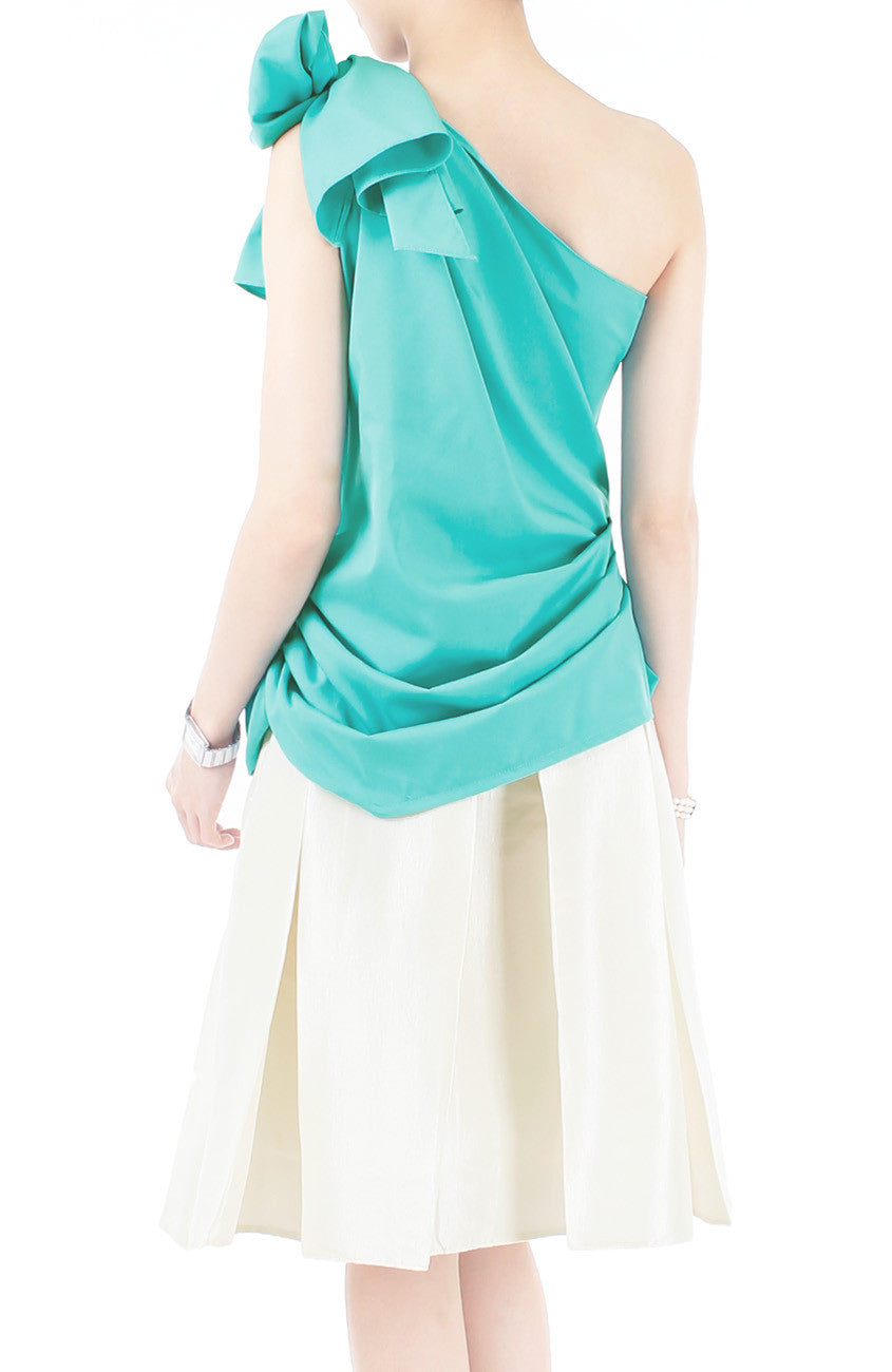 Elegance Bow One-Shouldered Top - Turquoise