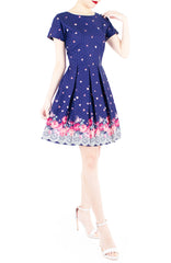 Embracing Rose Grace Flare Dress with Sleeves - Sapphire Blue