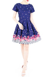 Embracing Rose Grace Flare Dress with Sleeves - Sapphire Blue