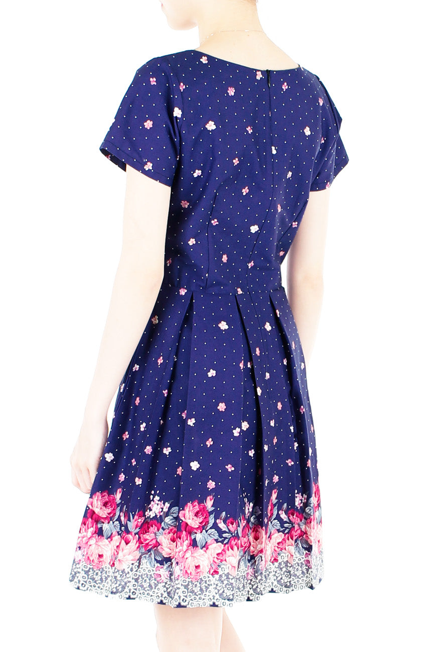 Embracing Rose Grace Flare Dress with Sleeves - Sapphire Blue