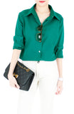 Endless Vacation Boyfriend Long Sleeve Boyfriend Shirt - Emerald Green