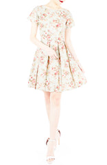 English Rose High-Tea Flare Dress with Short Sleeves – Vintage Green