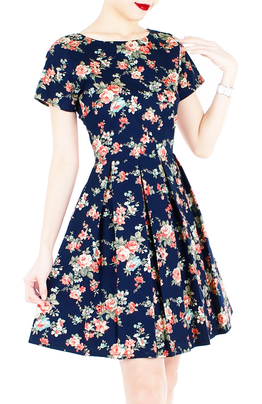 English Rose High Tea Flare Dress with Short Sleeves