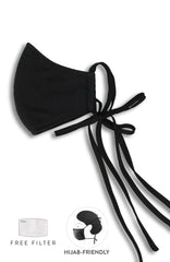 Essential Pure Cotton Face Mask with Head Ties - Noir Black