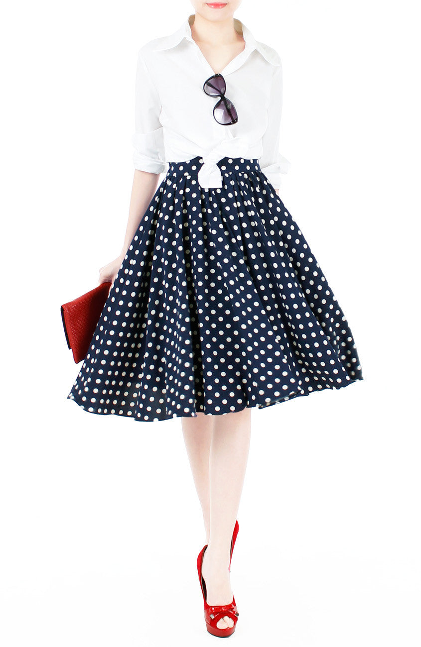 Fabulous Polka 50s Flare Skirt - Midnight Blue