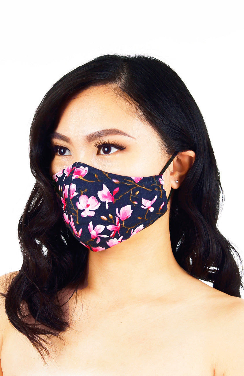 Falling Cherry Blossoms Pure Cotton Face Mask - Night Blue