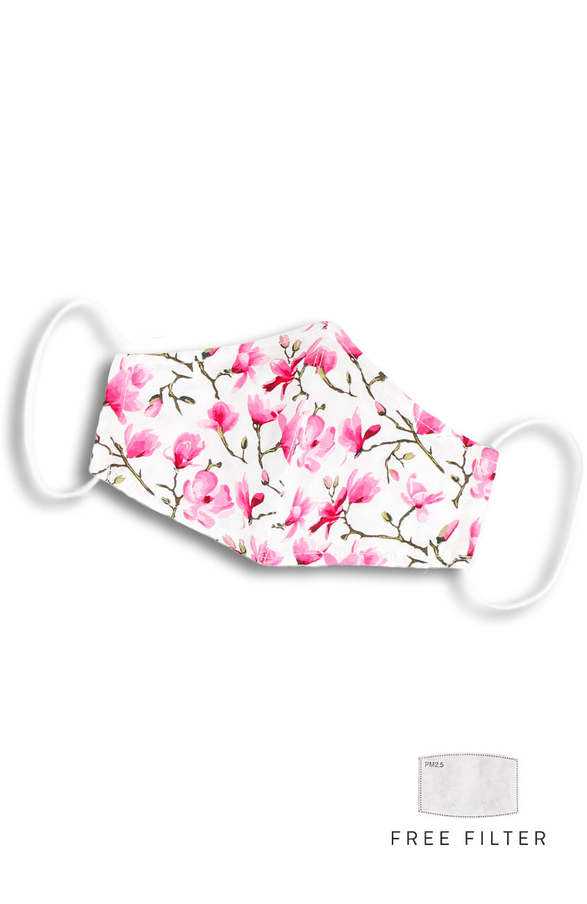Falling Cherry Blossoms Pure Cotton Face Mask - White