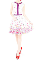 Falling Florals & Confetti Flare Dress with Violet Trims